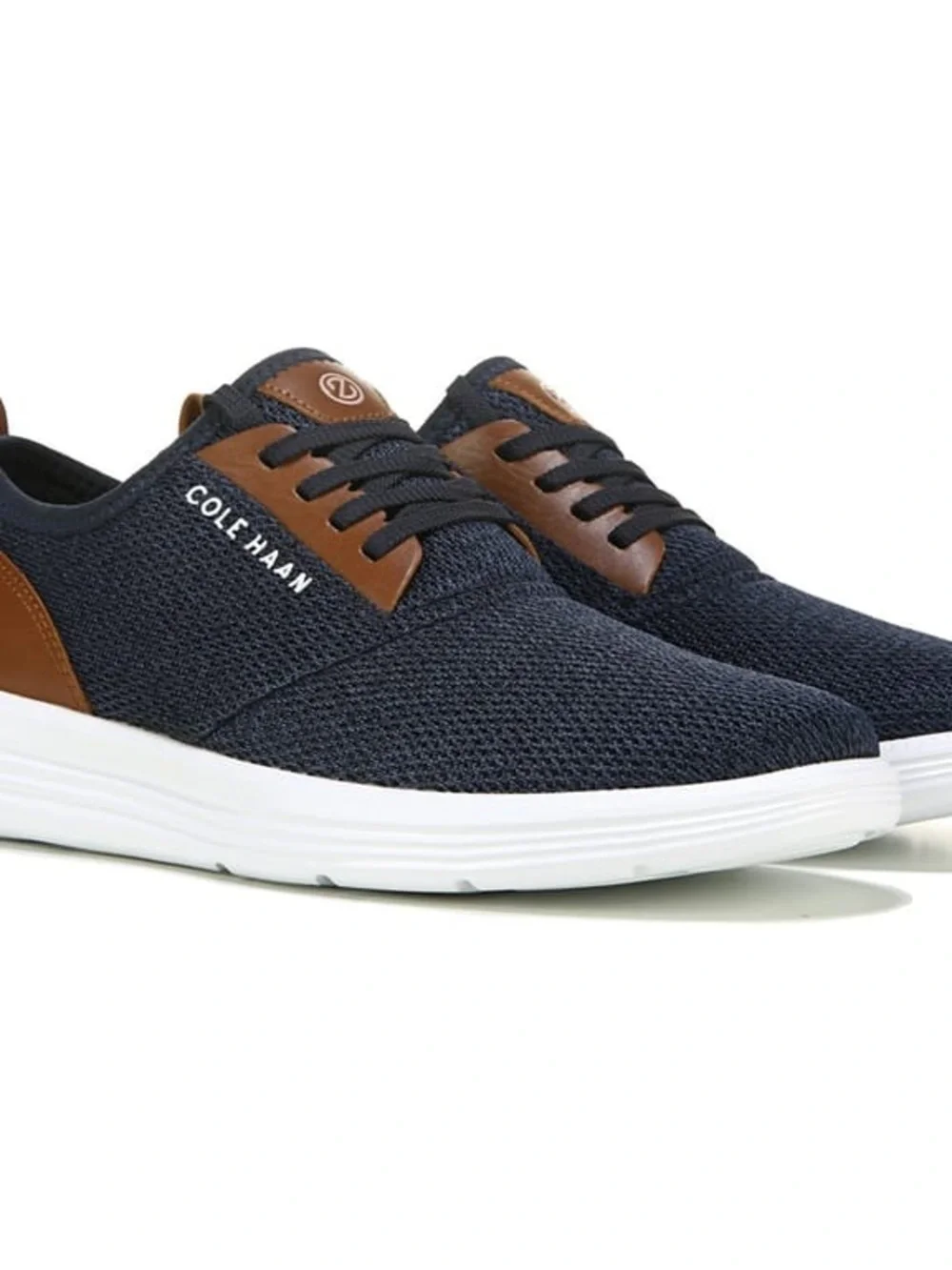 Cole Haan Navy Knit Sneakers with Brown Leather Accents